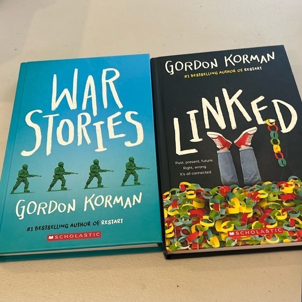 Gordan Korman Books - Set of 2.  War Stories and Linked.  Scholastic Novels